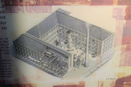 Blick auf das ursprüngliche Boulard-Werk mit der gemeinsam genutzten Dampfmaschine - Spitzenmuseum Calais